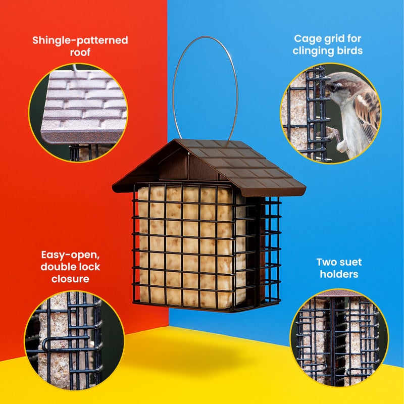 More Birds Double Suet Feeder with Weather Guard, 6.5" L X 4.25" W X 7.25" H, Brown - Image 3